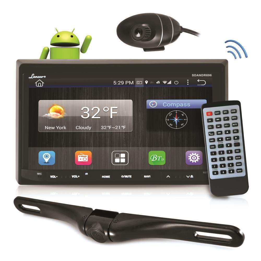 Lanzar Android Stereo Receiver, 7'' Touchscreen, Bluetooth/WIFi, HD DVR Dash Cam, Rearview Camera, GPS, (SDANDR696)