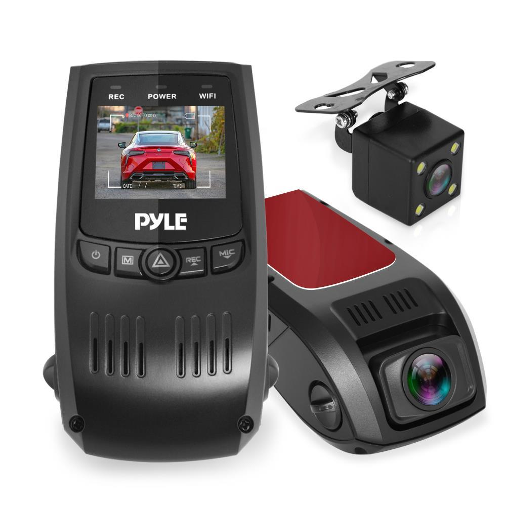 Pyle Dual DVR Dash Cam System - Full HD 1080p Vehicle Dash Camera Video Recording with Waterproof Backup Cam (PLDVRCAM74)
