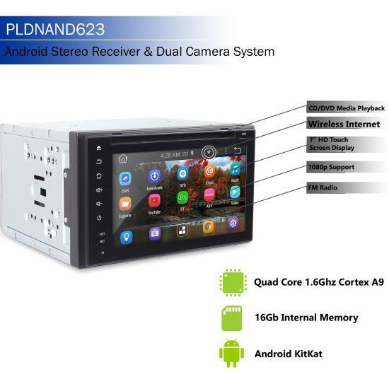 Pyle Android Car Receiver, 6'' HD Touchscreen, WIFI/Bluetooth, Rearview Camera, DVR Dash Cam, (PLDNAND623)
