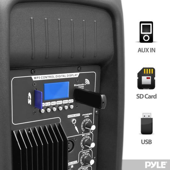 PylePro Bluetooth Loudspeaker PA Cabinet Speaker System, Powered 2-Way Full Range Sound, Recording Ability, USB/SD, AM/FM Radio, Aux Input, 12-Inch, 900 Watt (PPHP1237UB)