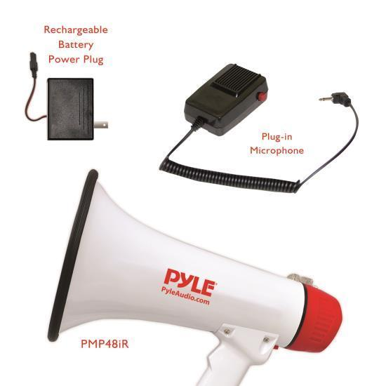 PylePro Megaphone Bullhorn, Built-in Rechargeable Battery, Aux (3.5mm) Input for MP3/Music, Siren Alarm (PMP48IR)