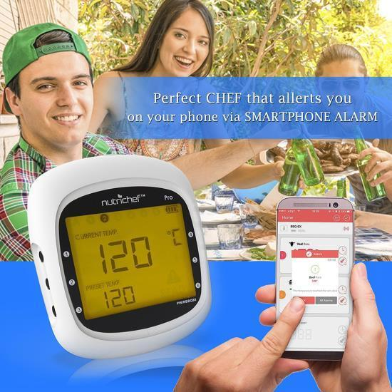 NutriChef Bluetooth Wireless BBQ Digital Thermometer (PWIRBBQ80)