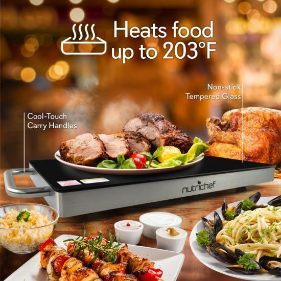 NutriChef Electric Warming Tray / Food Warmer with Non-Stick Heat-Resistant Glass Plate (19.8'' x 11.9'' Heating Surface) (PKWTR45)