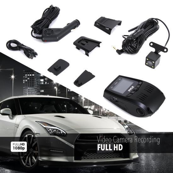 Pyle Dual DVR Dash Cam System - Full HD 1080p Vehicle Dash Camera Video Recording with Waterproof Backup Cam (PLDVRCAM74)