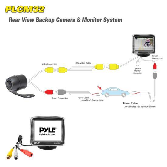 Pyle Rearview Camera / 3.5" Monitor Screen System, Waterproof, Night Vision, (PLCM32)
