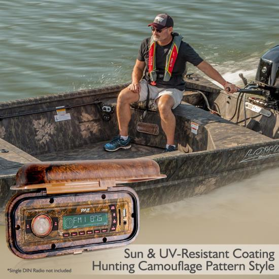 Marine Stereo Shield Cover - Waterproof Rated Marine Boat Radio Housing, Camo Style, Single DIN