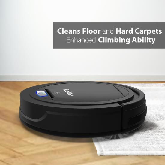 PureClean Automatic Robot Vacuum Cleaner - Robotic Auto Home Cleaning for Clean Carpet Hardwood Floor - Bot Self Detects Stairs - HEPA Filter Pet Hair Allergies Friendly - PUCRC26B (Black)