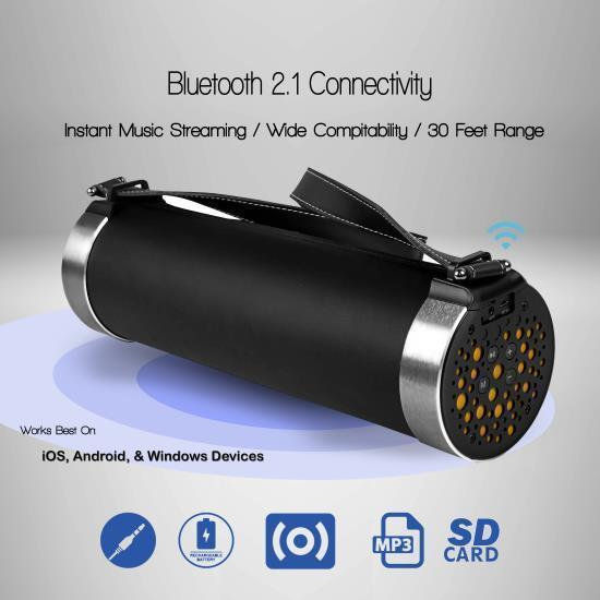 Pyle Bluetooth Portable Boombox Speaker, Rechargeable Battery, FM Radio - Black (PBMSPG19)