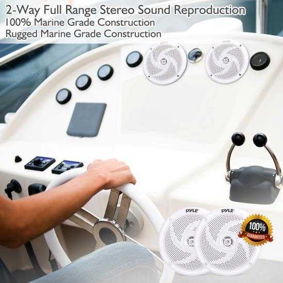 Pyle Pair of Waterproof Stereo Speakers, Slim Style, 4.0'', For Boats, Off-Road Vehicles - White (PLMRS4W)