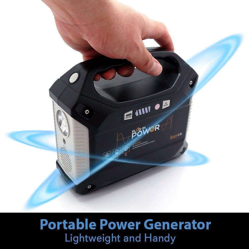 SereneLife Portable Power Generator - Rechargeable Battery Pack Power Supply, Solar Panel Compatible (42,000mAh Capacity) (SLSPGN20)