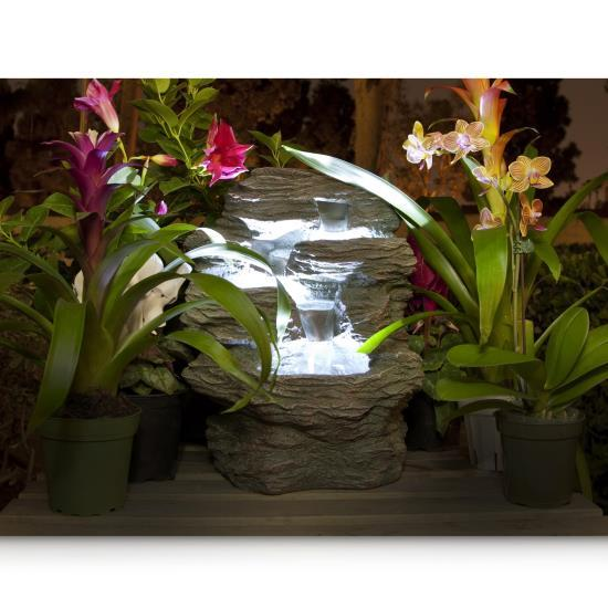 SereneLife Tabletop Decorative 4-Tier Water Fountain, (SLTWF15LED)