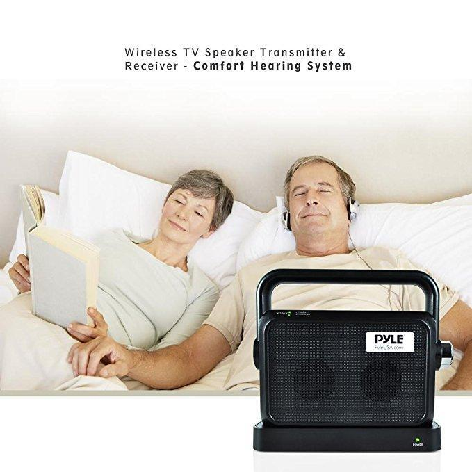 Pyle Portable Wireless TV Speaker, TV Soundbox, TV Audio Hearing Assistance (PTVSP18BK)