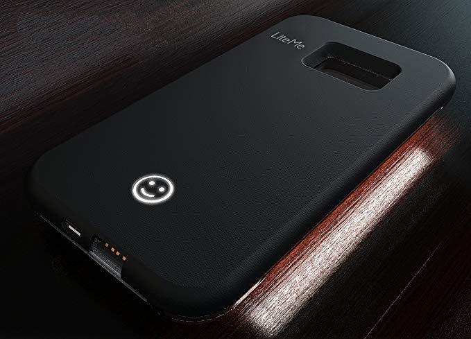 Pyle Premium Samsung S7 Edge Selfie LED Light Case, Built-In Power Bank Charger - Black (SL302S7BK)