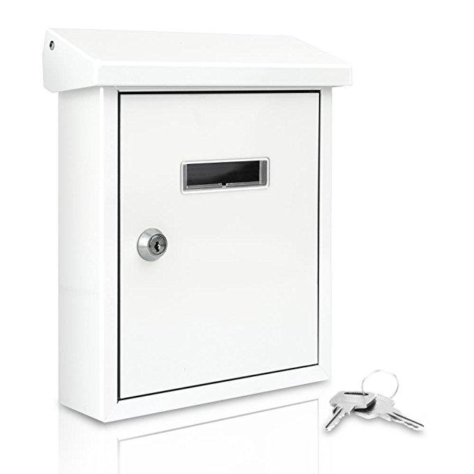 Serenelife Wall Mount Lockable Mailbox - Modern Outdoor Galvanized Metal Key Large Capacity - Commercial Rural Home Decorative & Office Business Parcel Box Packages Drop Slot Secure Lock SLMAB01 Black