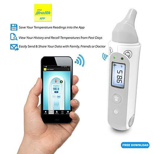 PyleHealth Bluetooth Ear Forehead Thermometer - Dual Digital, Infrared, Portable Professional Electronic...