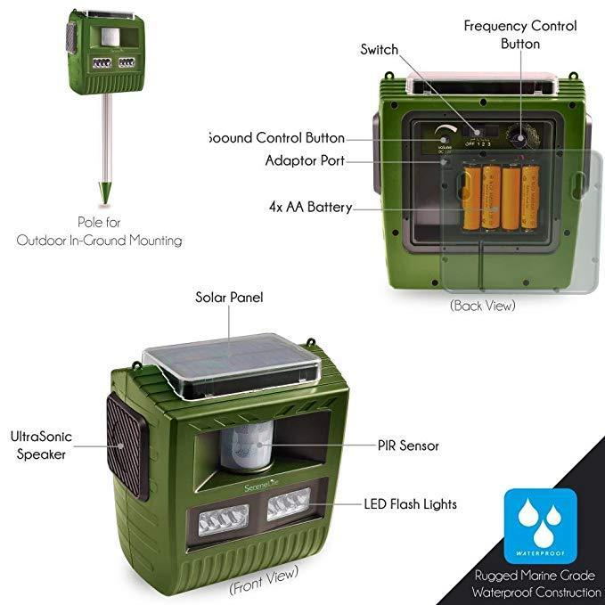SereneLife Solar Ultrasonic Pest Repeller - Green (PSLBAR8)