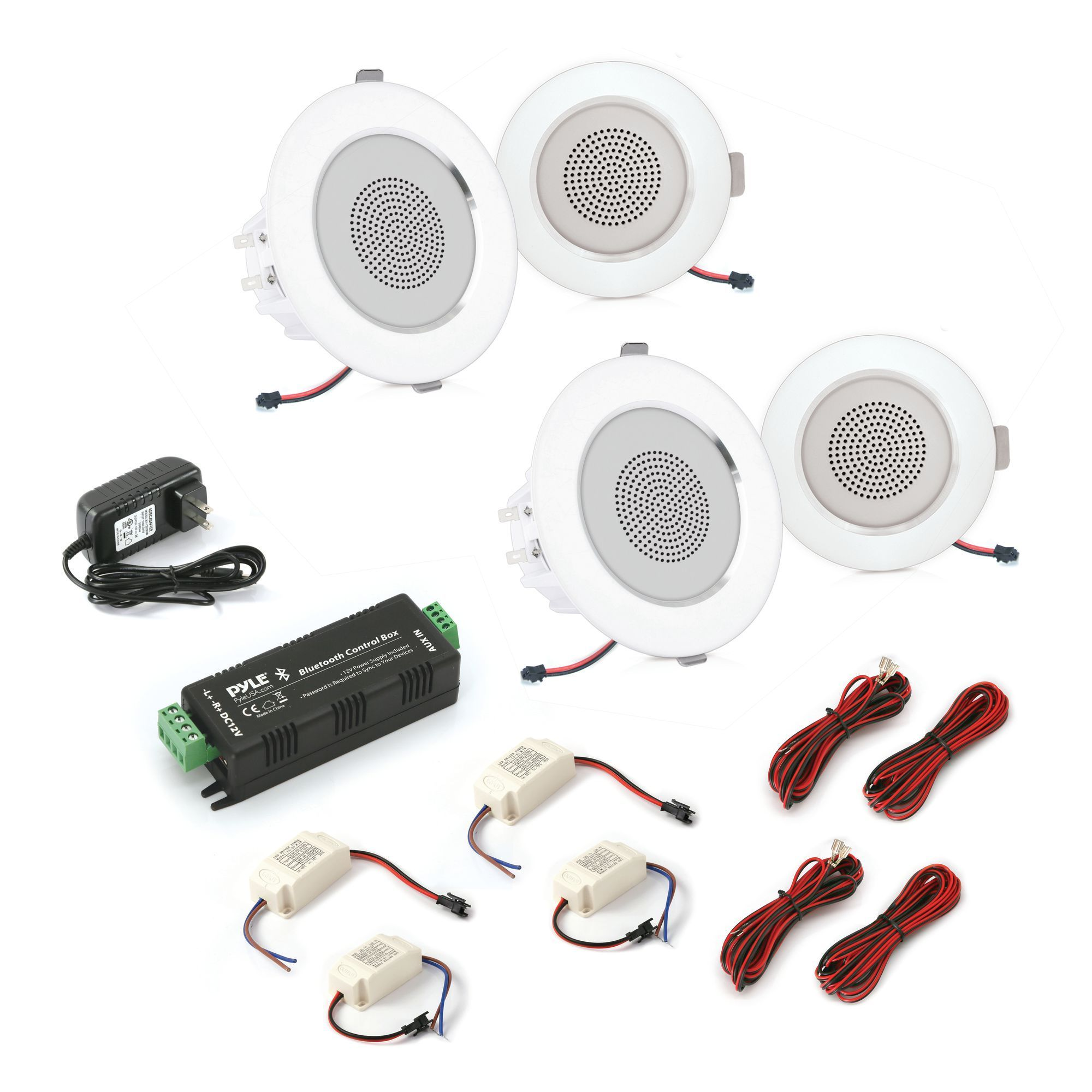 Pyle Set of 4 4” Bluetooth 2-Way Home Speaker System, In-wall/Ceiling, Amplifier, (PDIC4CBTL4B)