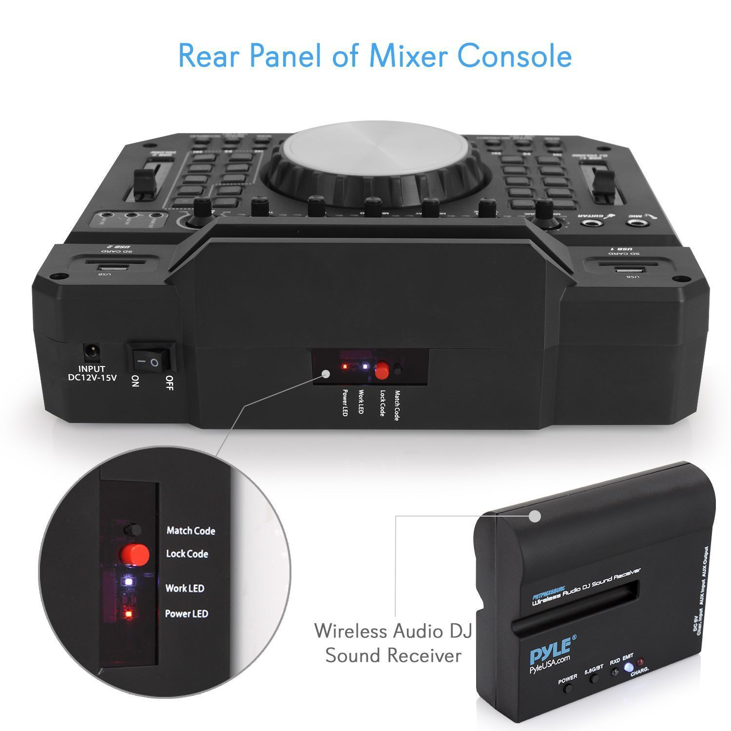 Pyle 2 Ch. Wireless Bluetooth DJ Mixer Recorder Speaker System, (PMX6BU)