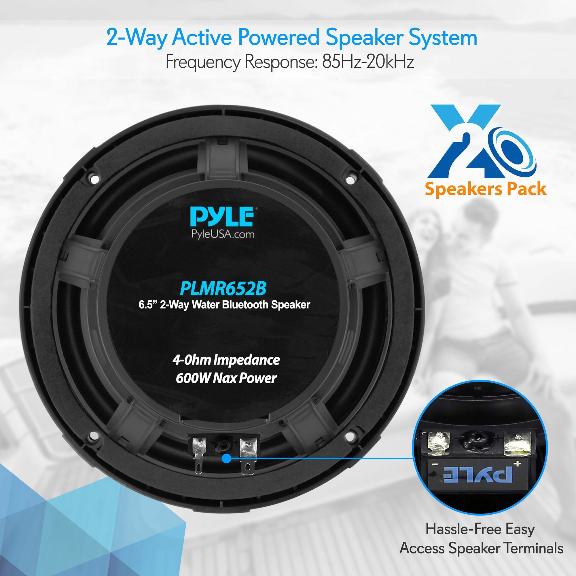 Pyle 6.5'' Dual 2-Way Stereo Speaker System, IP-X4 Waterproof, Low Profile Design - Black  (PLMR652B)
