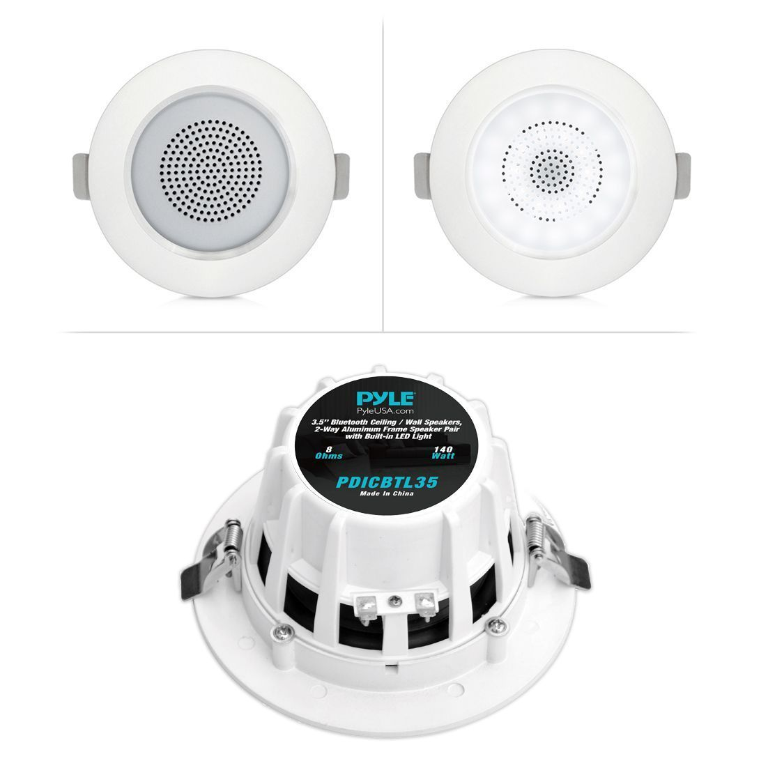 Pyle Pair of 3.5” Bluetooth 2-Way Speaker System, In-wall/Ceiling, 650 Lumen LED Lights, (PDICBTL35)