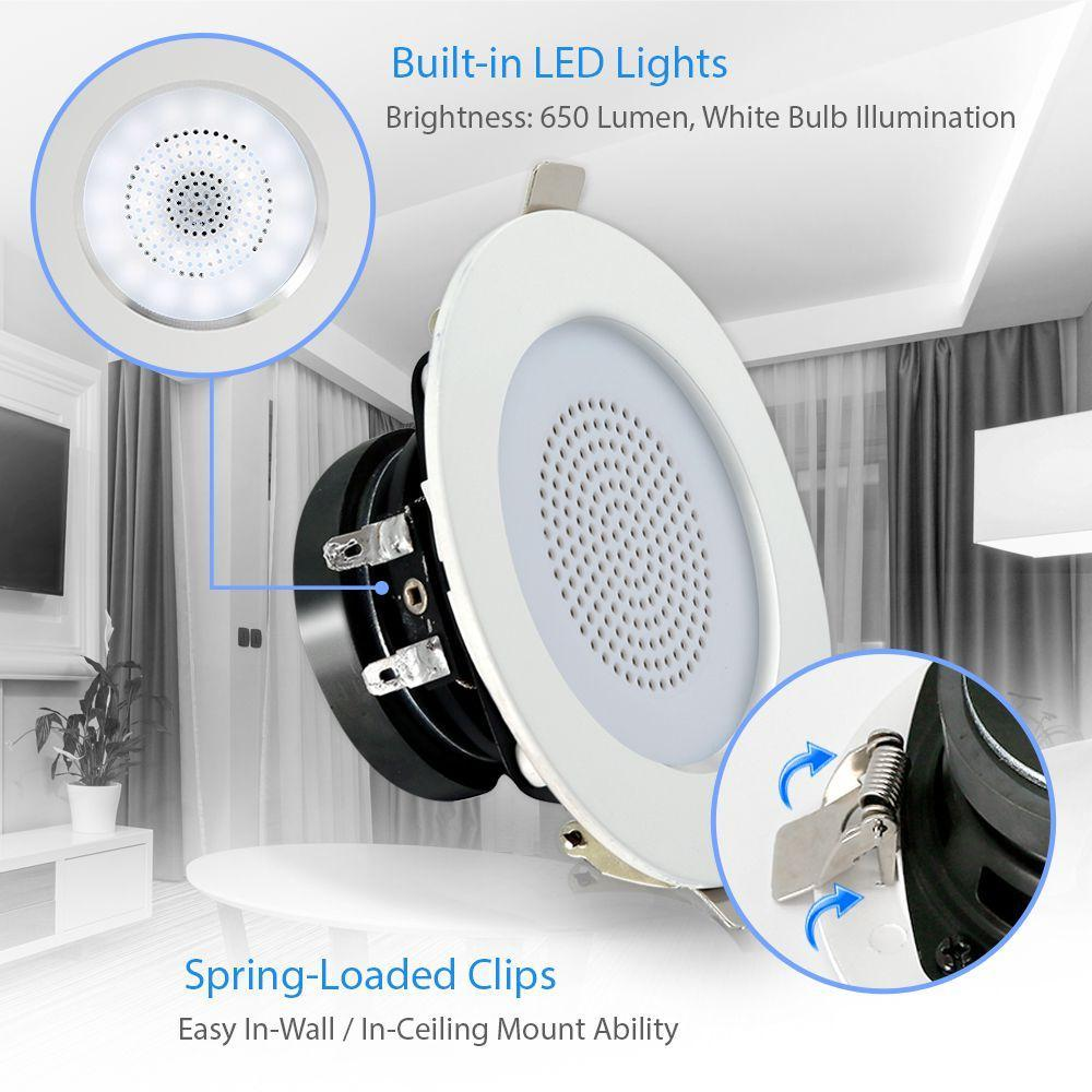 Pyle Pair of 3.5” Bluetooth 2-Way Speaker System, In-wall/Ceiling, 650 Lumen LED Lights, (PDICBTL35)