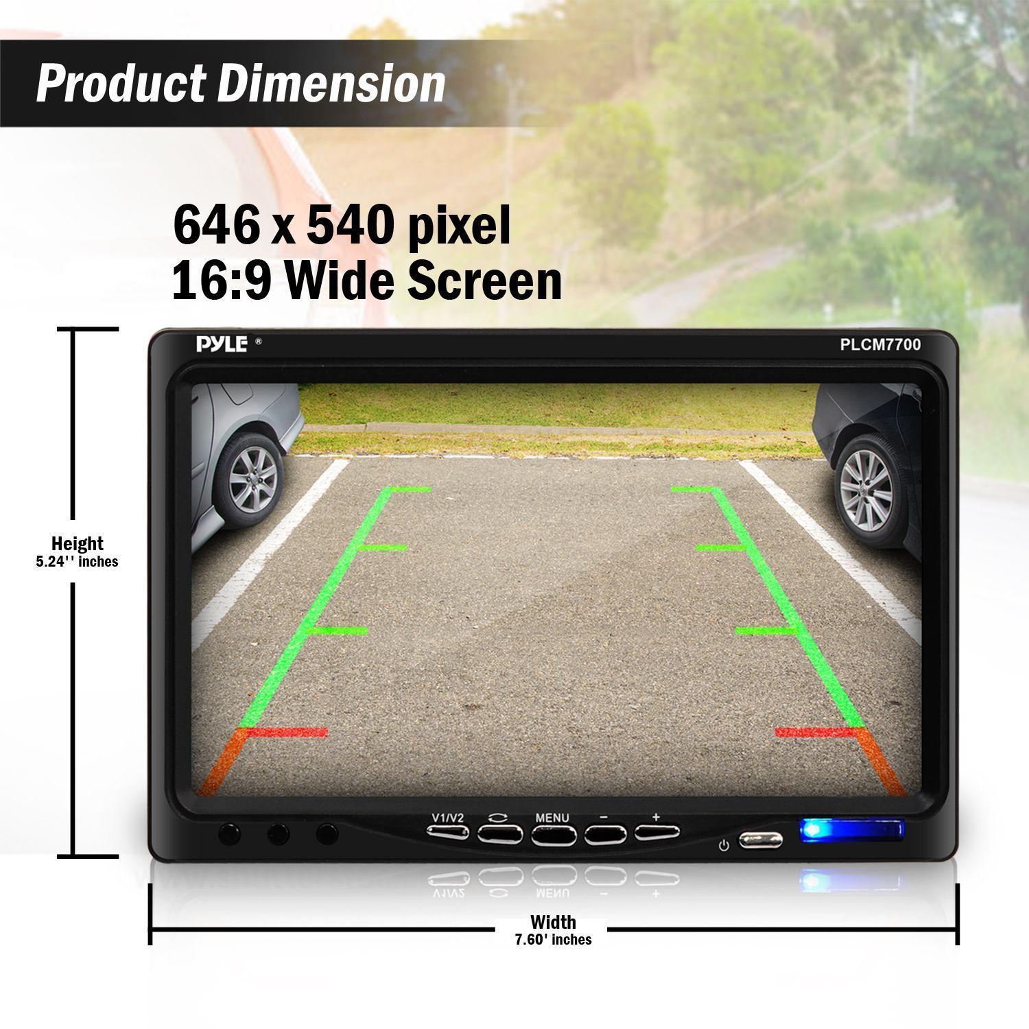 Pyle Backup Rear View Camera Monitor System, Distance Scale Lines, Waterproof, Night Vision, 7" Display, (PLCM7700)