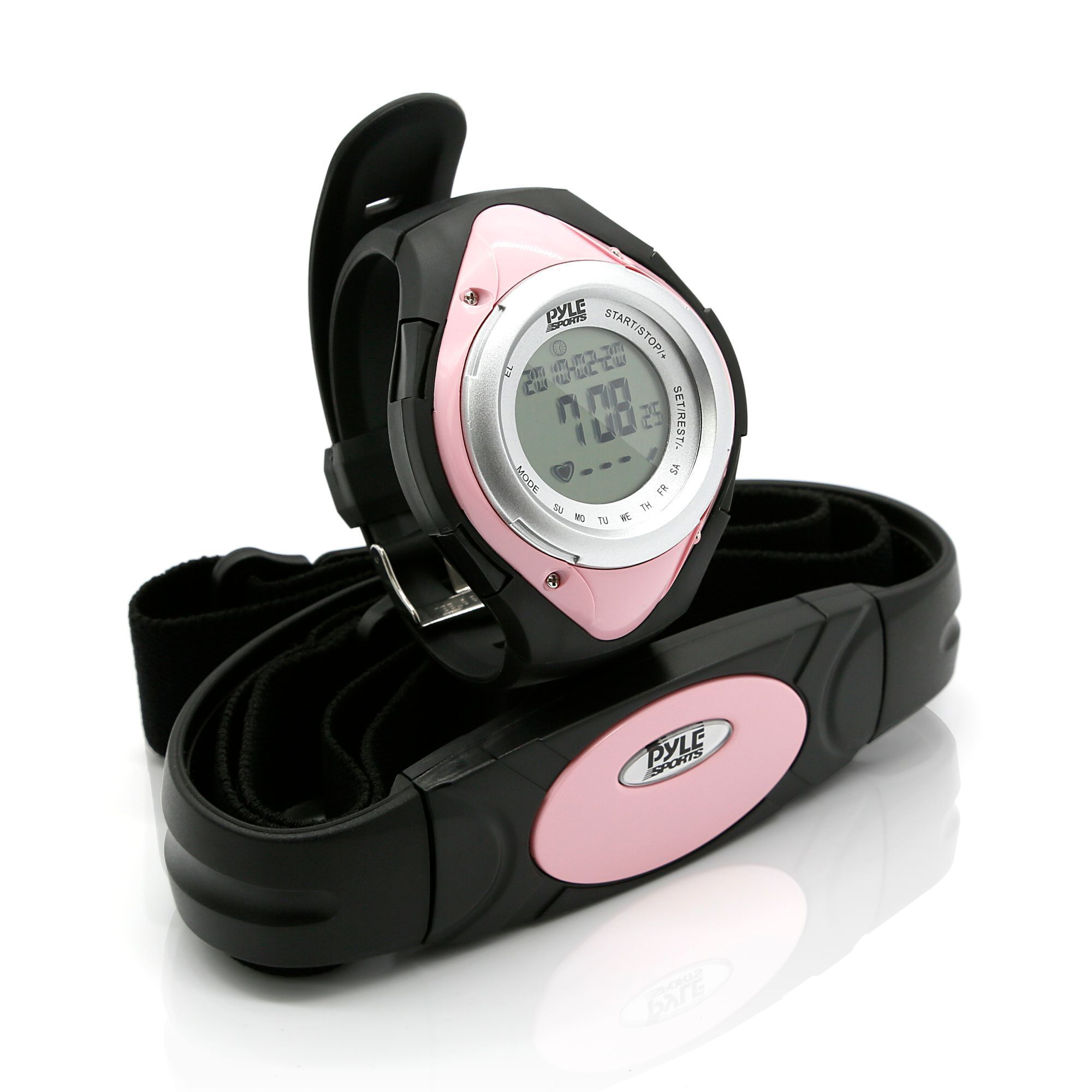 Pyle Heart Rate Monitor Wrist Watch & Belt, Activity Fitness Tracker, Water Resistant - Pink (PHRM38PN)