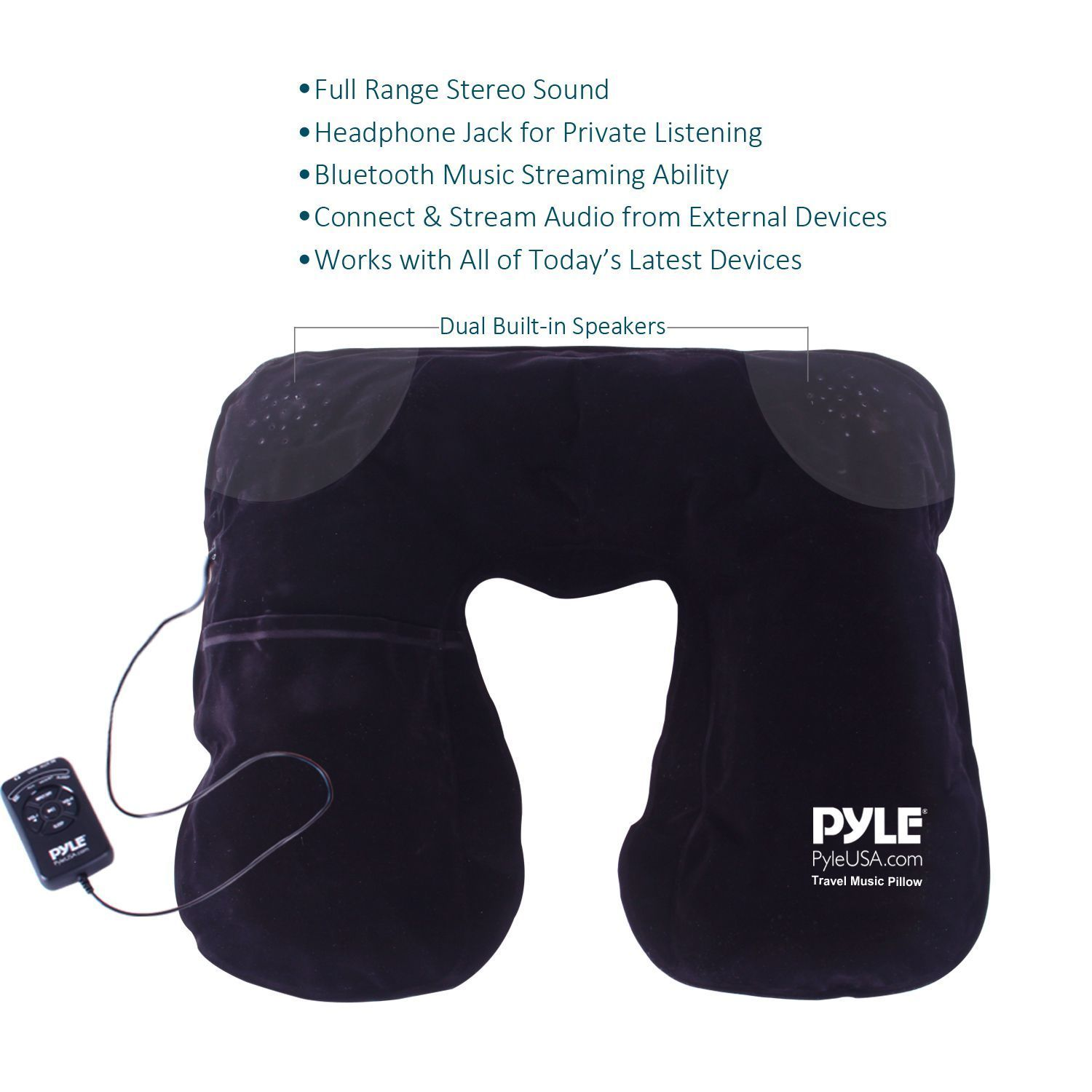 Pyle Bluetooth Audio Neck Pillow, Rechargeable Battery, Dual Speakers, (PITS18)