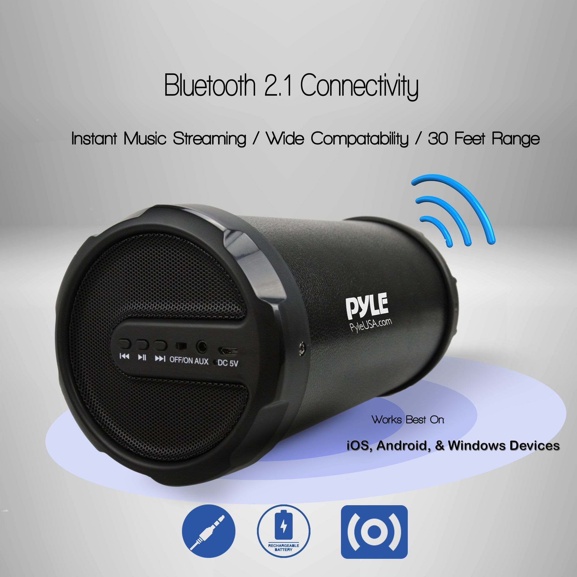 Pyle Portable Speaker, Boombox, Bluetooth Speakers, Rechargeable Battery, Surround Sound, Digital Sound Amplifier, 3.5mm Aux Input, 2.1 Channel Hi-Fi Active Stereo Speaker System in Black - PBMSPG11