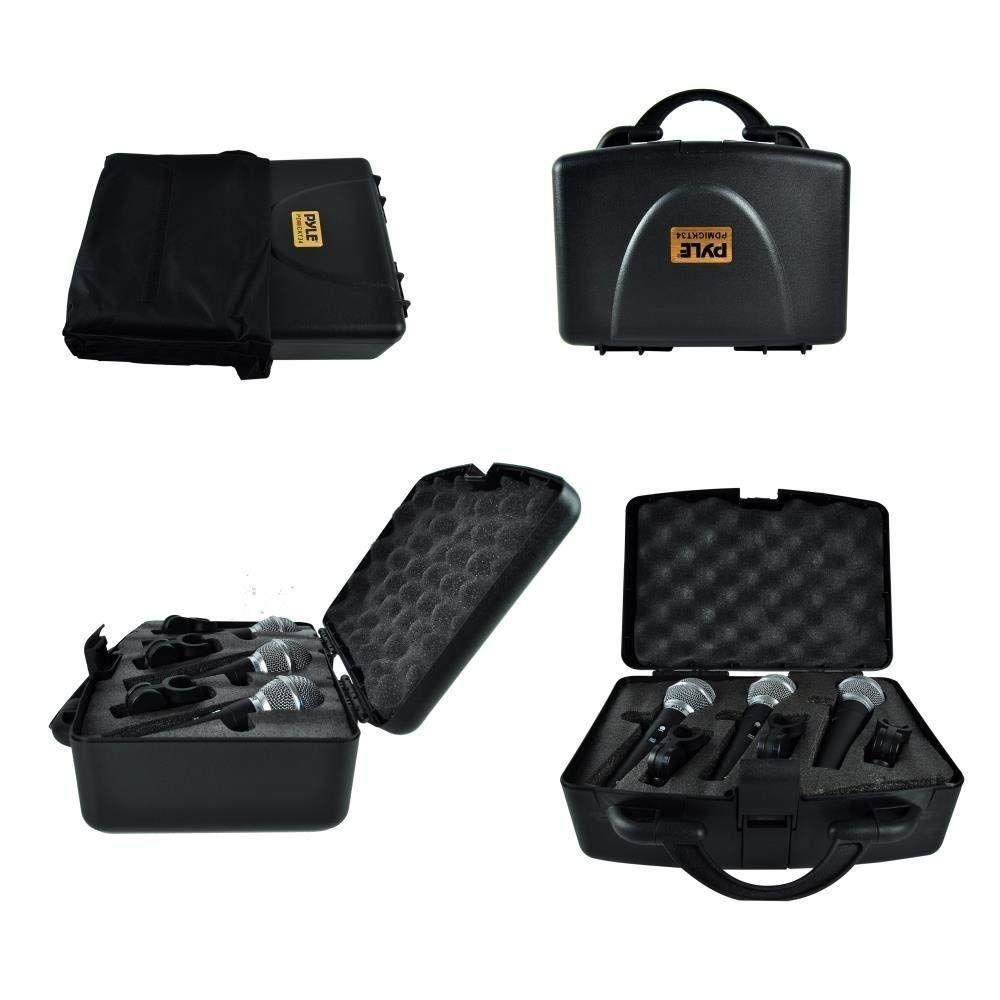 Pyle 3 Piece Professional Dynamic Microphone Kit Cardioid Unidirectional Vocal Handheld MIC with Hard Carry Case & Bag, Holder/Clip & 26ft XLR Audio Cable to 1/4'' Audio Connection (PDMICKT34)