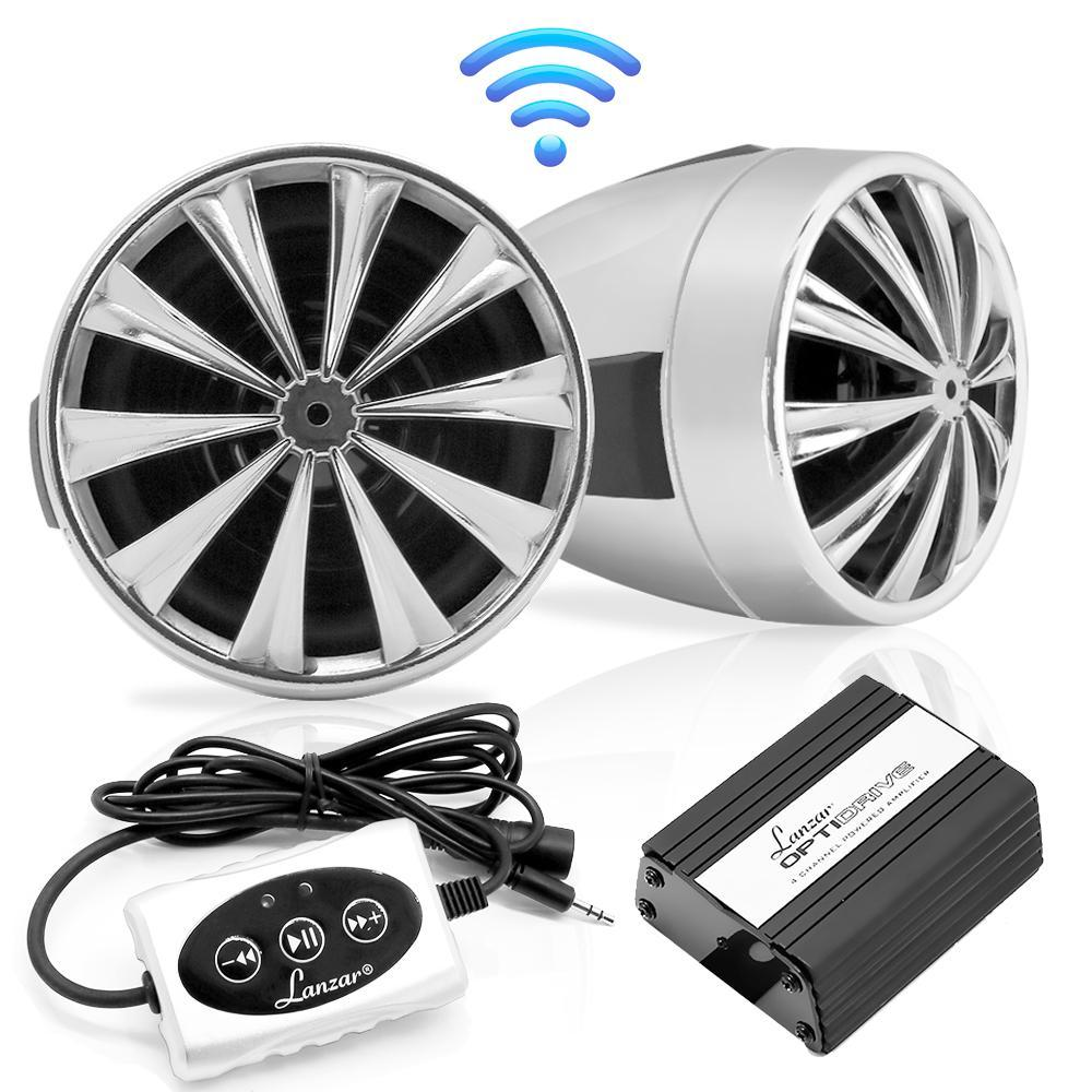 Lanzar 3.0'' Opti-Drive Dual Bluetooth Speaker System, 4-Ch. Amplifier, Weatherproof, ATV Handlebar Mount, (OPTIMC91BT)