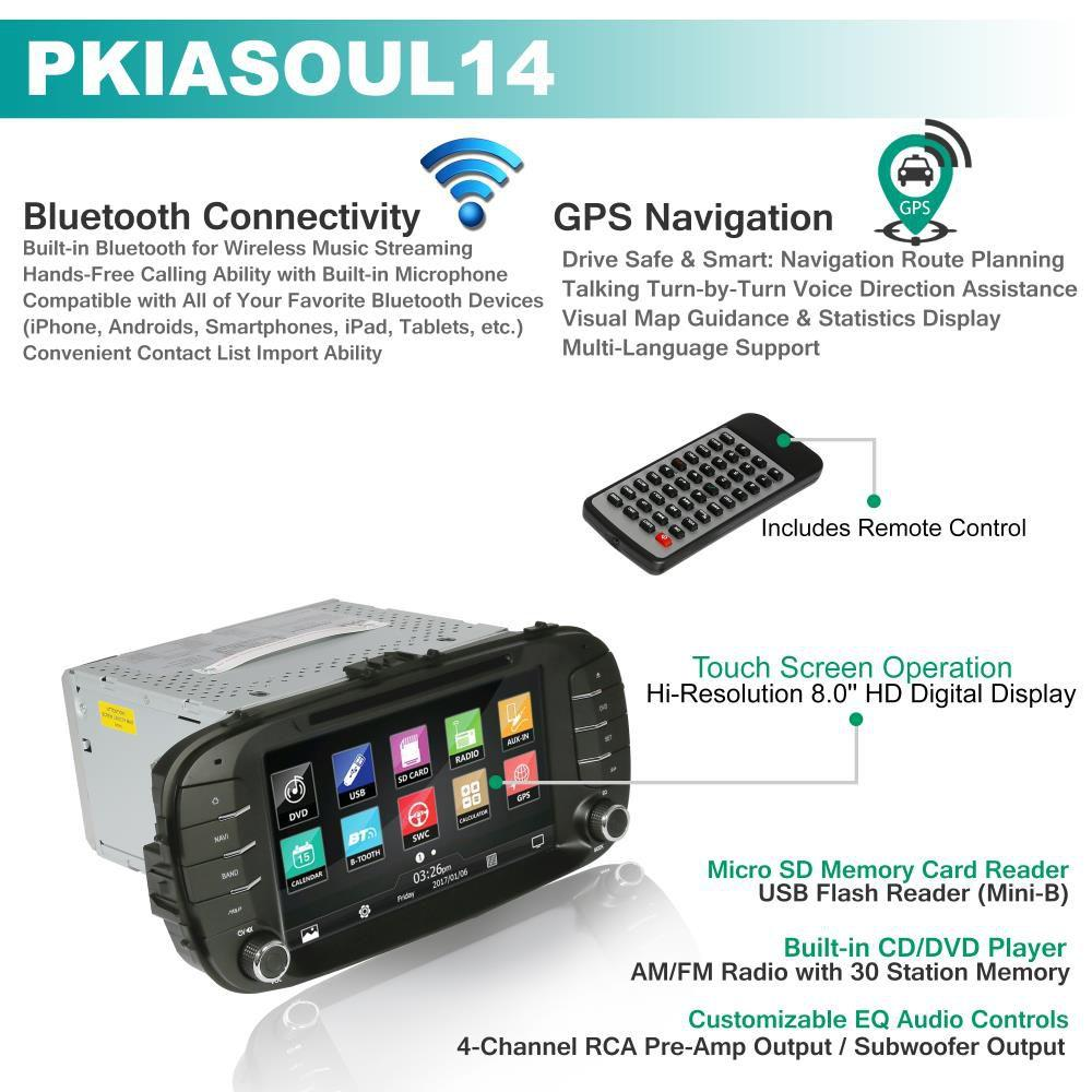 Pyle Kia Soul 2014-2015 Bluetooth Stereo Receiver, 8'' HD Touchscreen, (PKIASOUL14)