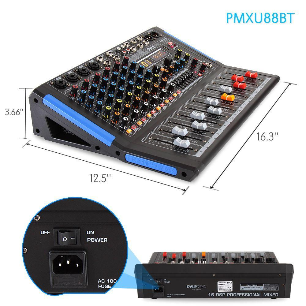 Pyle 8 Ch. Bluetooth Studio/DJ Mixer System, (PMXU88BT)