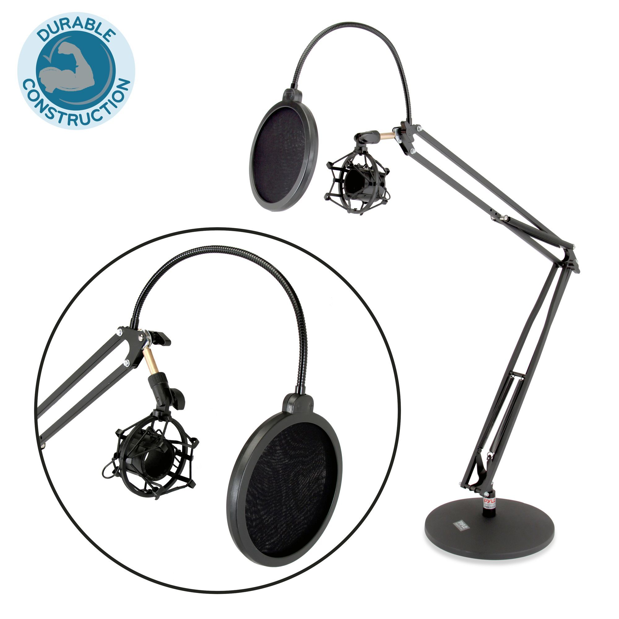 Pyle Microphone Suspension Boom Stand, Built-In Pop Filter, (PMKSH24)