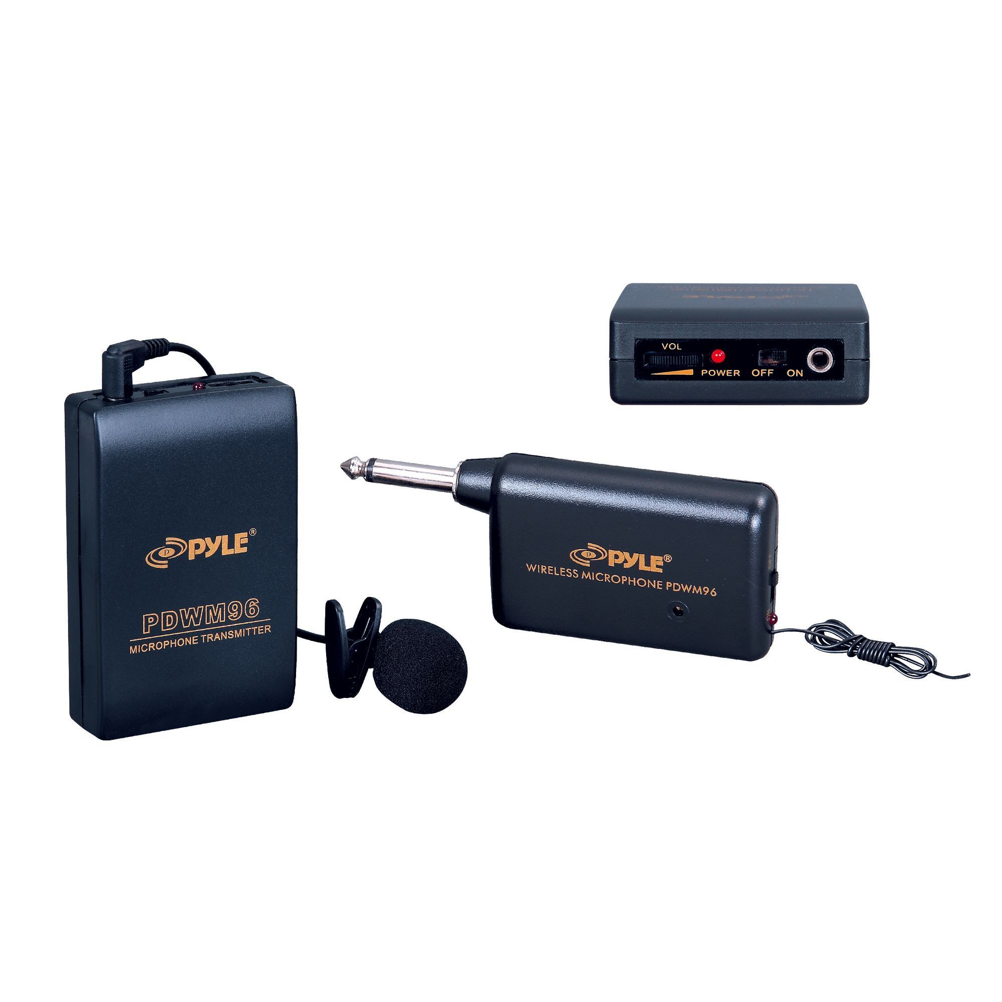 Pyle Pro Wireless Portable Clip Microphone System, Volume Control, 20 ft range, Transmitter, Receiver, Recorder (PDWM96)