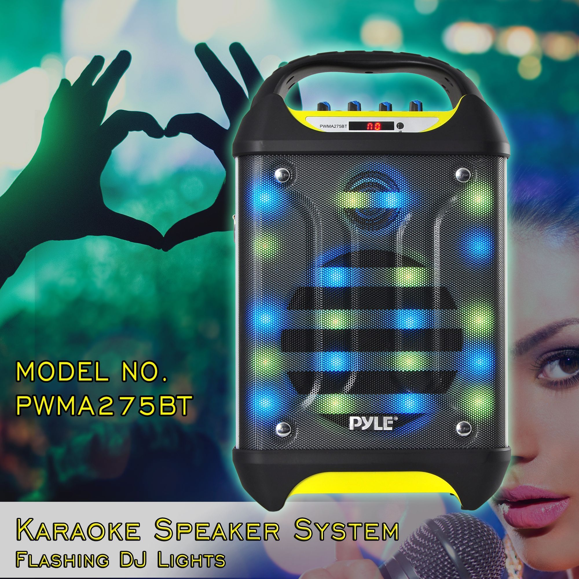 Portable Bluetooth Karaoke Speaker System, Flashing DJ Lights, Built-in Rechargeable Battery, Wireless Microphone, Recording Ability, MP3/USB/SD/FM Radio