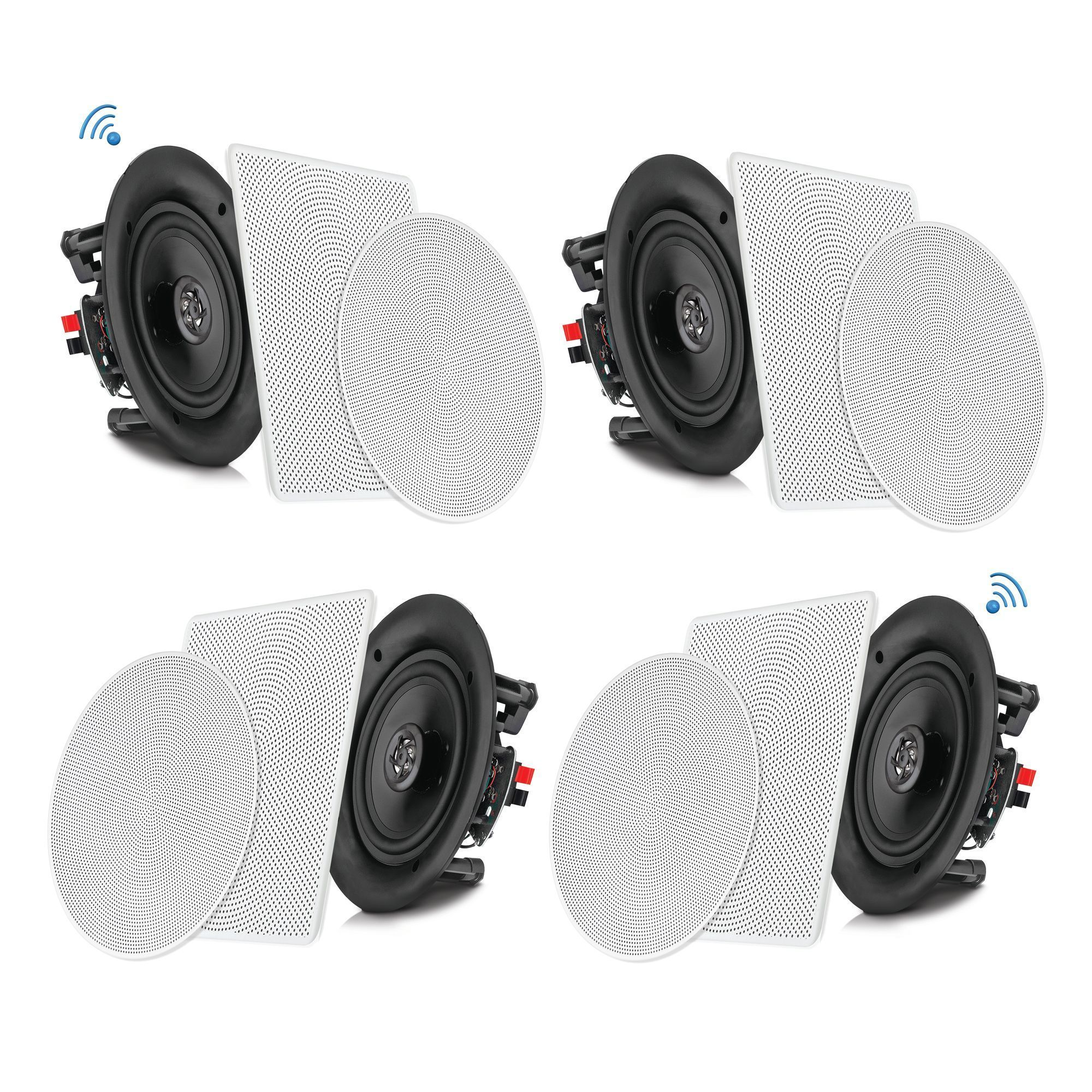 Pyle Set of 4 6.5” Bluetooth 2-Way Speakers, In-wall/Ceiling, Amplifier, (PDICBT266)