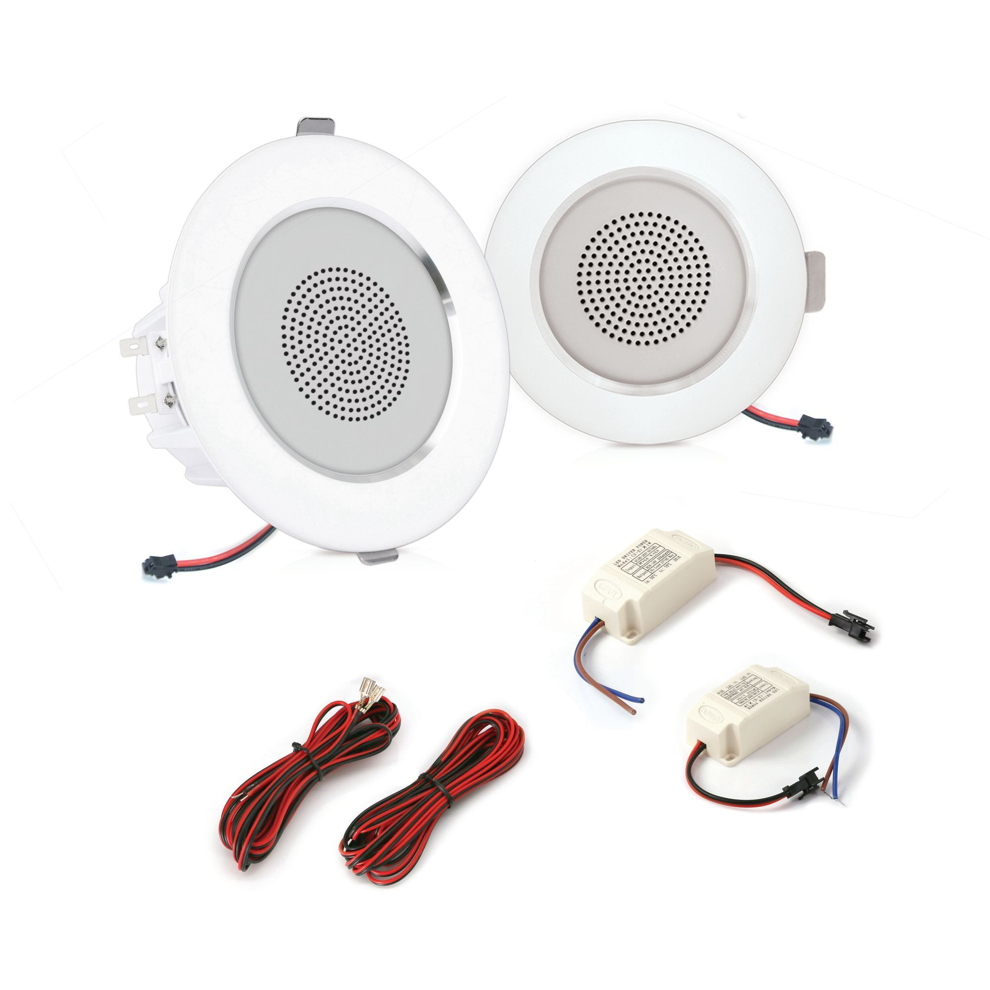 Pyle Pair of 4” 2-Way Home Speaker System, In-wall/Ceiling, LED Lights, 2 Ch. Amplifier (PDICLE4)