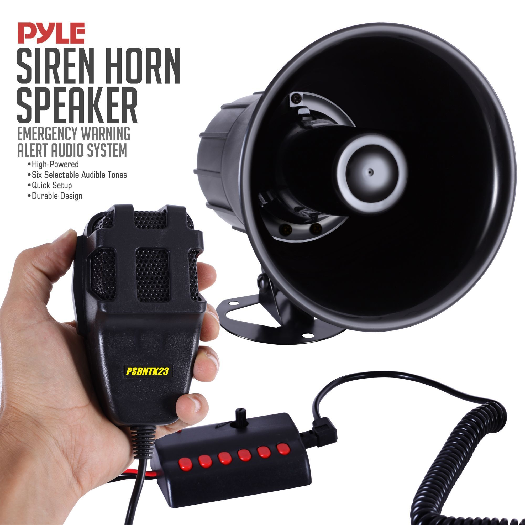Pyle Vehicle Siren Horn Speaker System, Sound Amplifier, Wired PA Microphone Controller, (PSRNTK23)