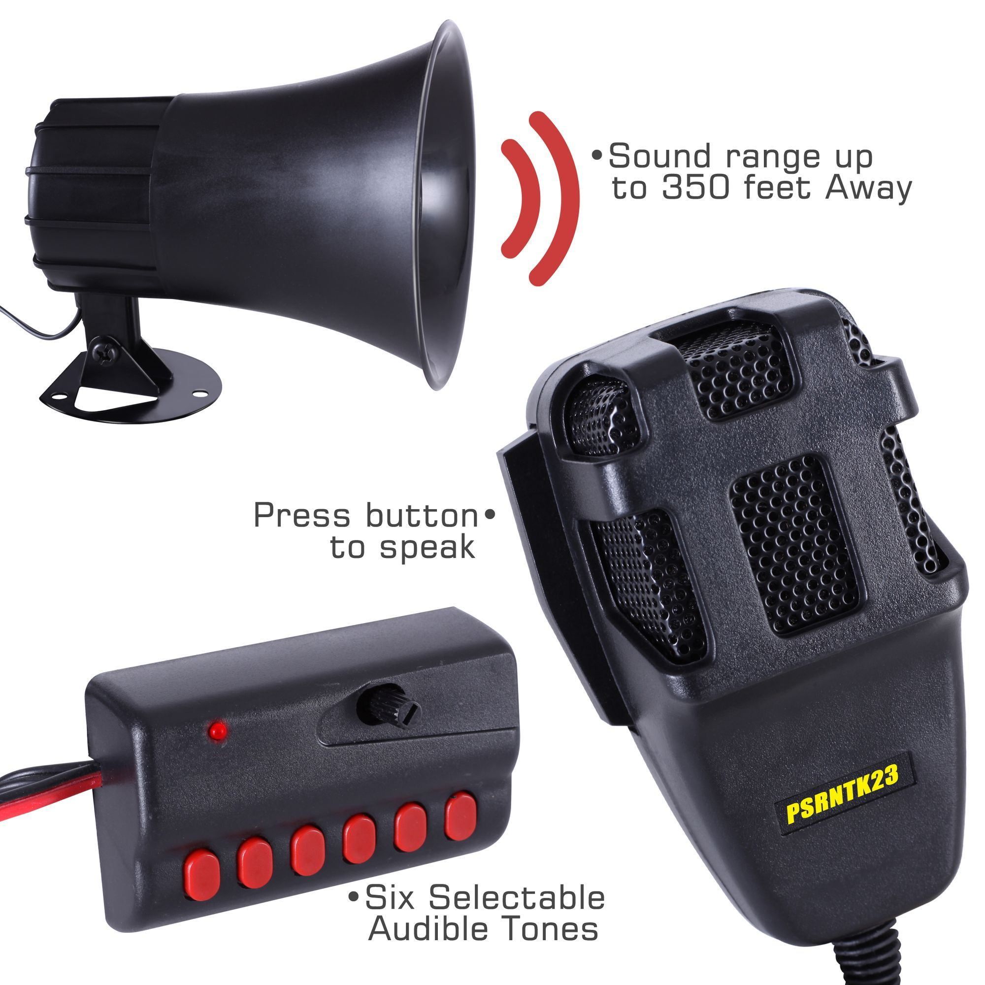 Pyle Vehicle Siren Horn Speaker System, Sound Amplifier, Wired PA Microphone Controller, (PSRNTK23)
