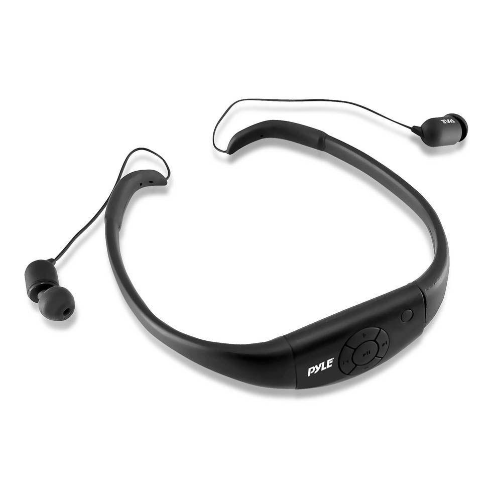 Pyle Waterproof MP3 Music Player Headphones - Marine Grade IPX8 Waterproof Rating w/ Built-in Rechargeable Battery, 8GB Memory & FM Radio, Charges Via USB Port, LED Indicator Lights PSWP8BK
