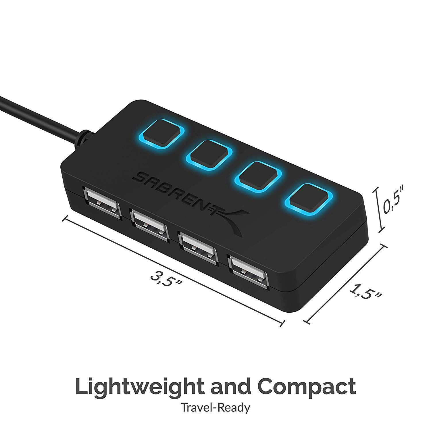 SABRENT 4 Port USB 2.0 Data Hub with Individual LED lit Power Switches [Charging NOT Supported] for Mac & PC (HB-UMLS)