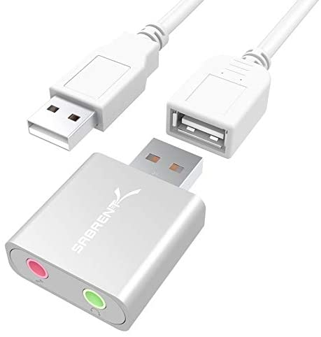 SABRENT Aluminum USB External Stereo Sound Adapter for Windows and Mac. Plug and Play No Drivers Needed. [Silver] (AU-EMAC)