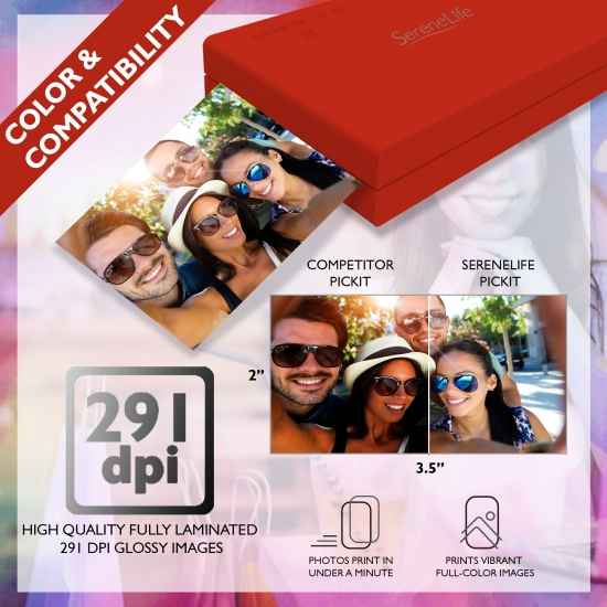 SereneLife Portable Instant Mobile Photo Color Printer (PICKIT20/PICKIT21RD)