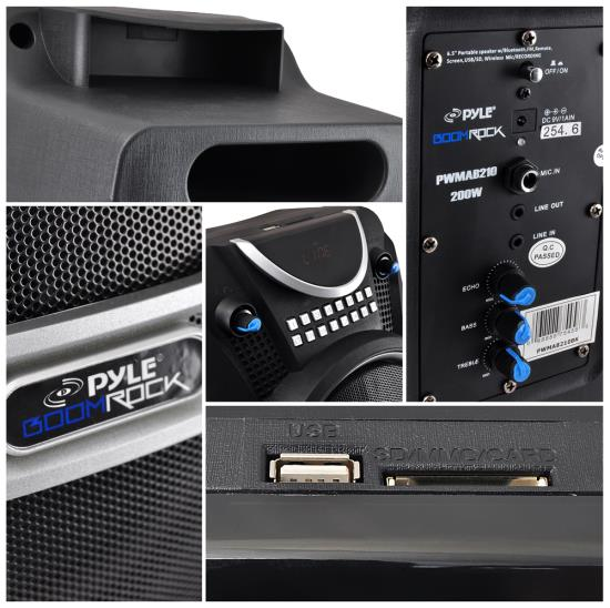 Pyle Boom Rock Bluetooth Karaoke Speaker Recording System (PWMAB210BK)