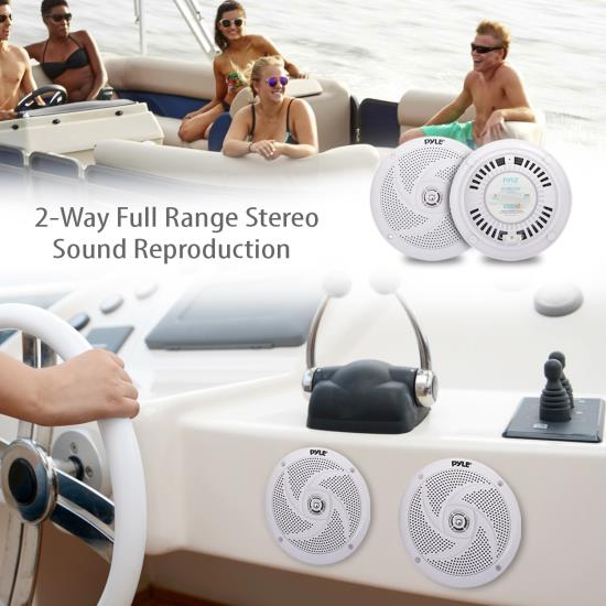 Pyle Pair Of 6.5'' IP44 Waterproof Stereo Speakers, Slim Style, Boats, Off-Road Vehicles  (PLMRS6W)