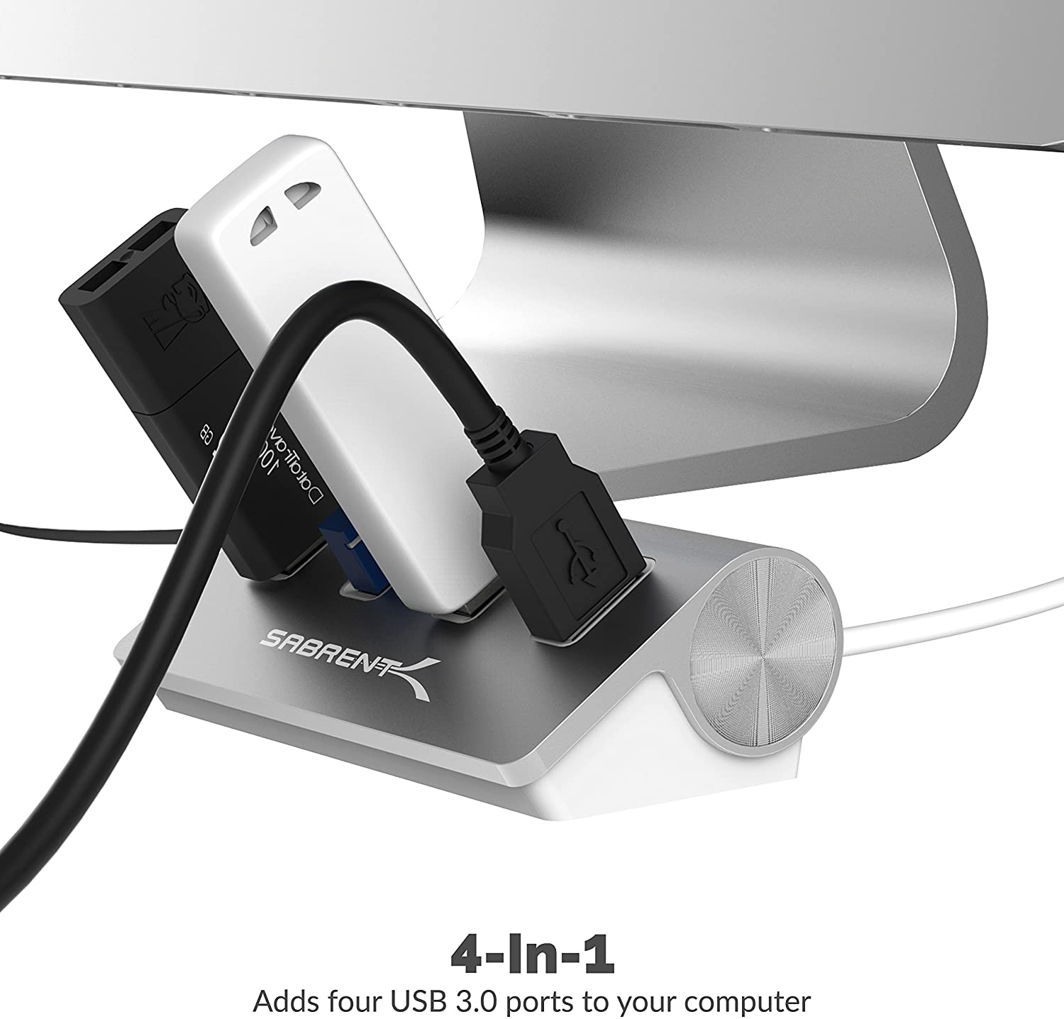 SABRENT 4 Port USB 3.0 Hub Unibody Aluminum Portable Data Hub with 2.5ft USB 3.0 Cable for iMac, MacBook, MacBook Pro, MacBook Air, Mac Mini, or Any PC [Silver] (HB-MAC3)