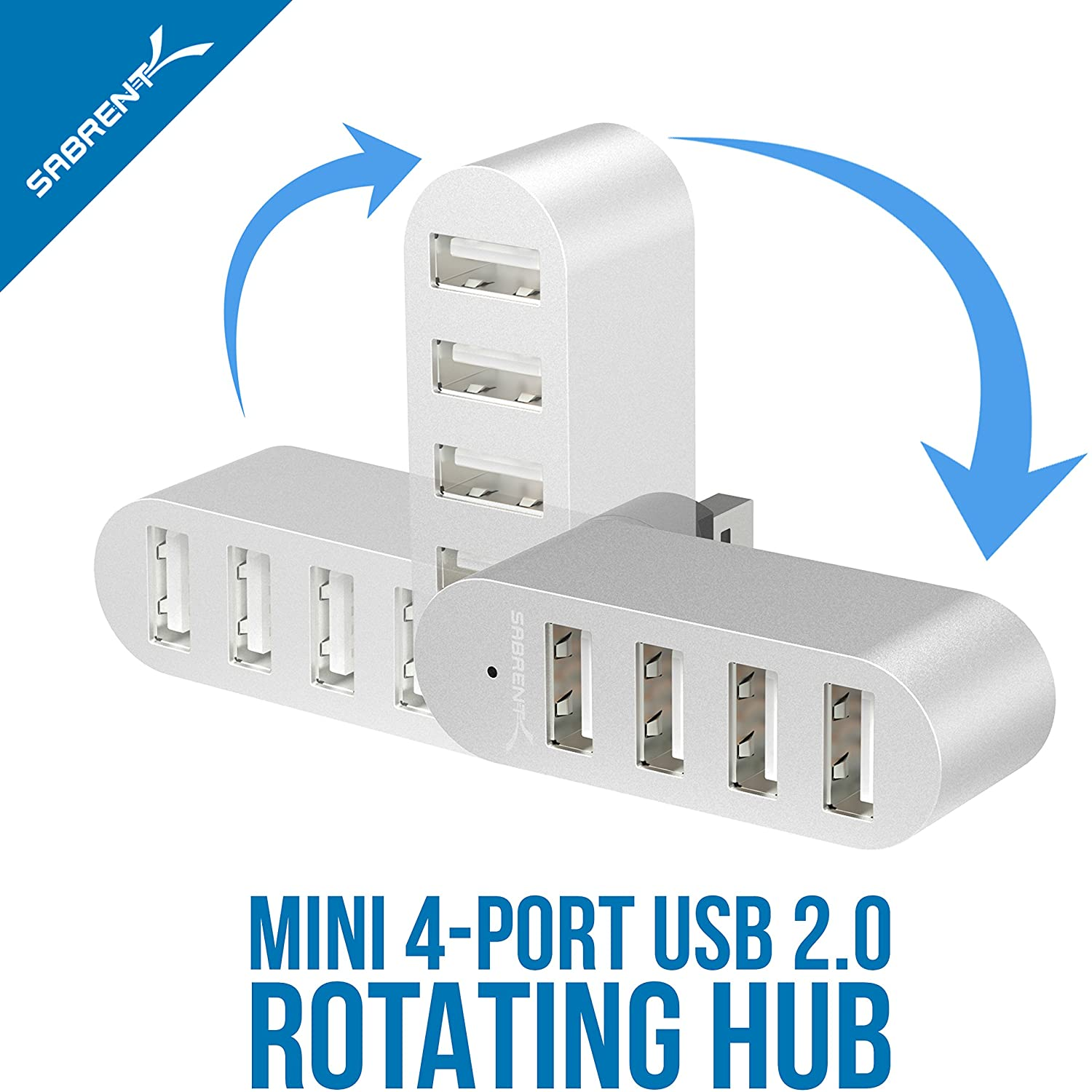 SABRENT Premium 4 Port Aluminum Mini USB 2.0 Hub [90°/180° Degree Rotatable] (HB-UMMC)