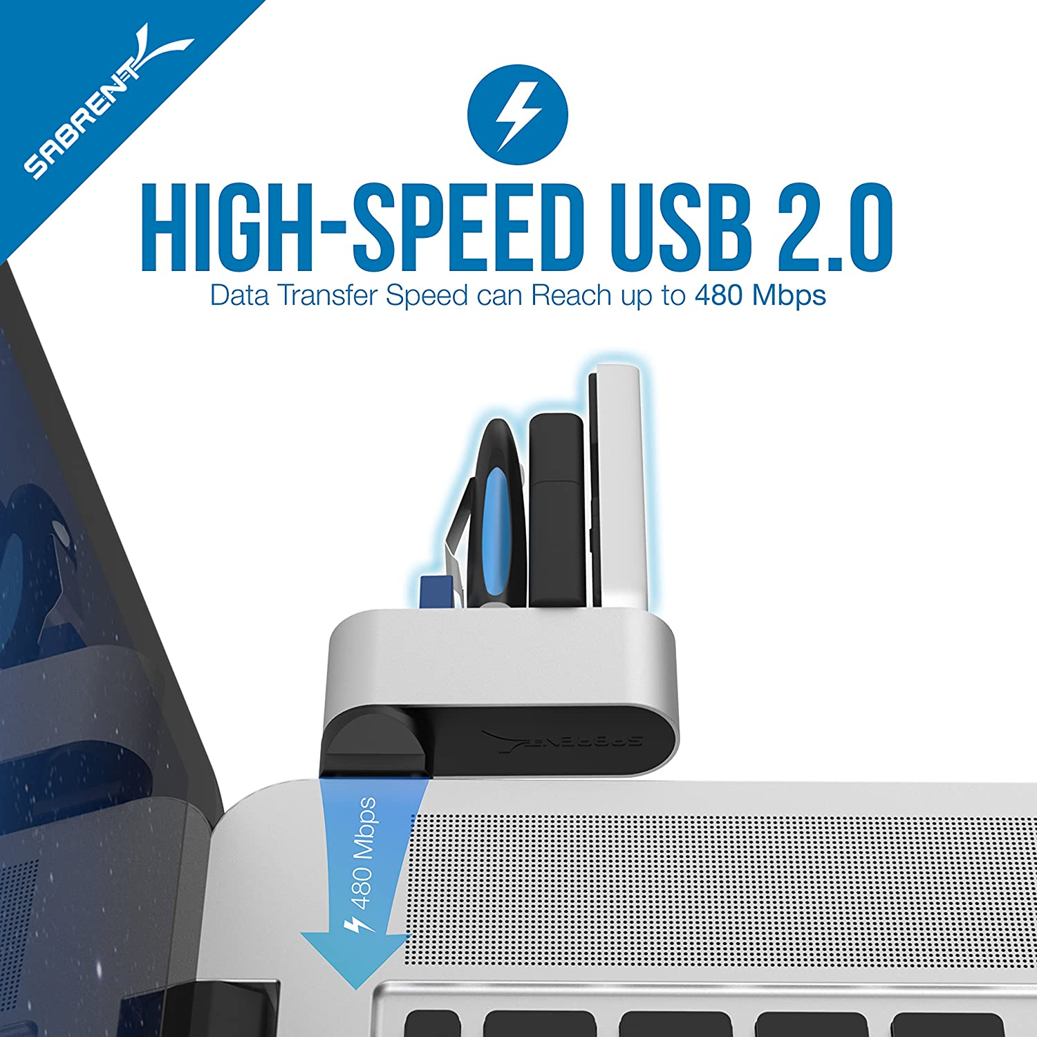 SABRENT Premium 4 Port Aluminum Mini USB 2.0 Hub [90°/180° Degree Rotatable] (HB-UMMC)