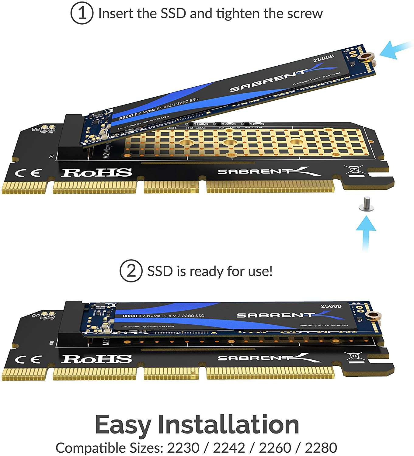 SABRENT NVMe M.2 SSD to PCIe X16/X8/X4 Card with Aluminum Heat Sink (EC-PCIE)